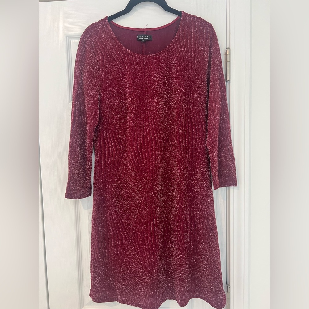 Trixxi Maroon Burgundy Sparkly Long Sleeve Dress